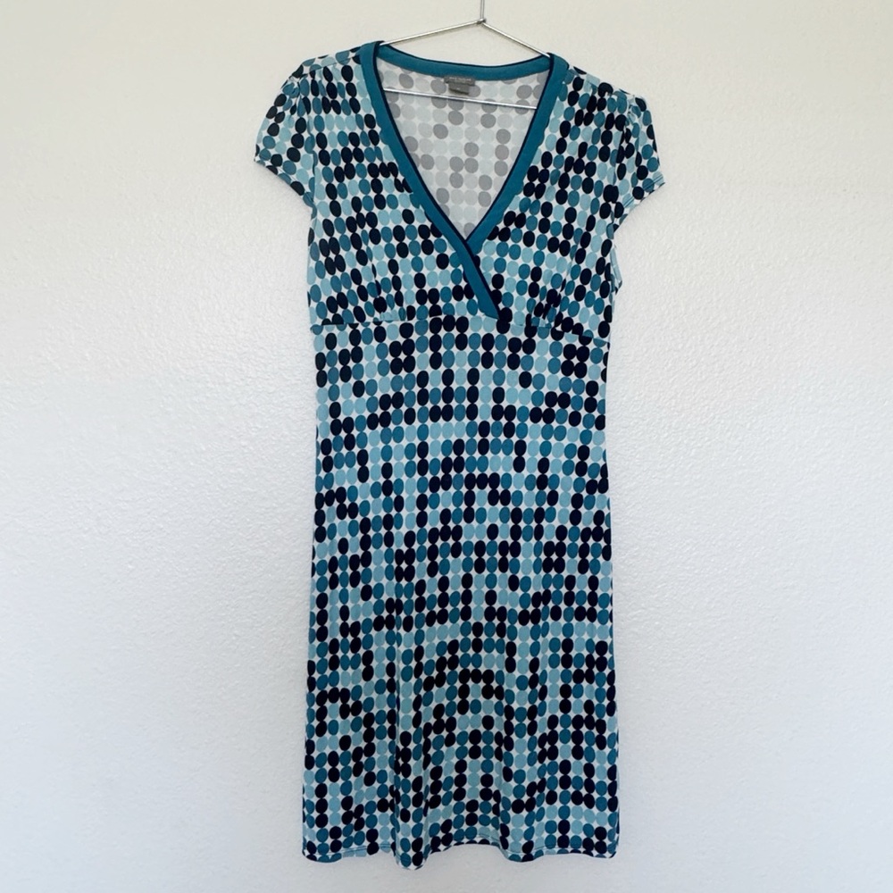 ANN TAYLOR Polka Dot Graphic V-Neck Dress in Blue SZ 6